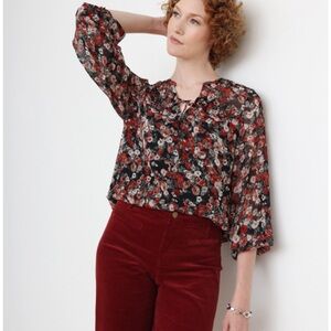 Cleo Black and Red Floral chiffon Blouse